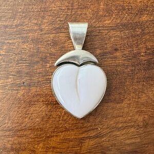 DTR Milky white Jade Heart Shape Pendant Sterling Silver 925